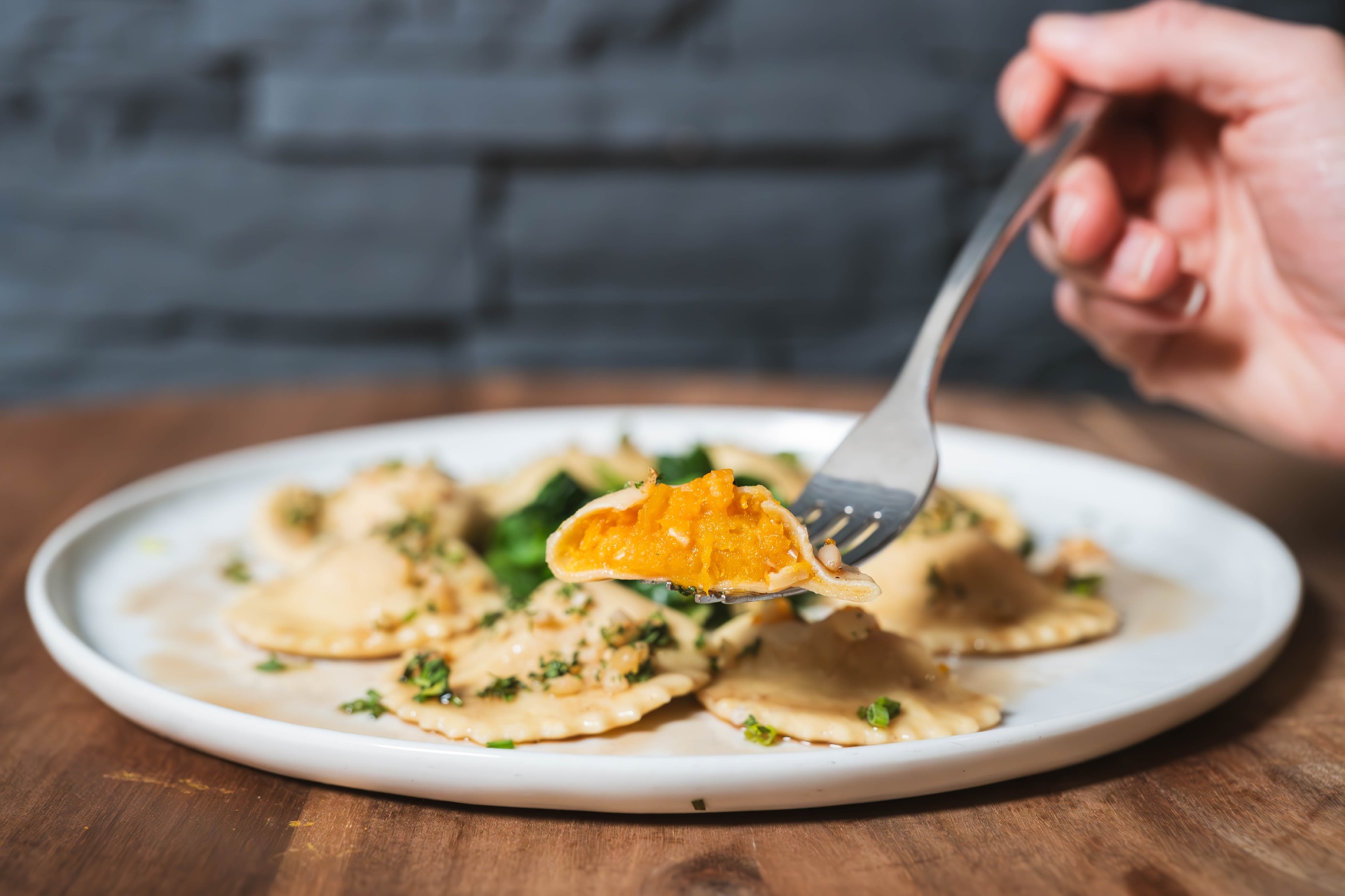 Butternut squash ravioli in sage brown butter